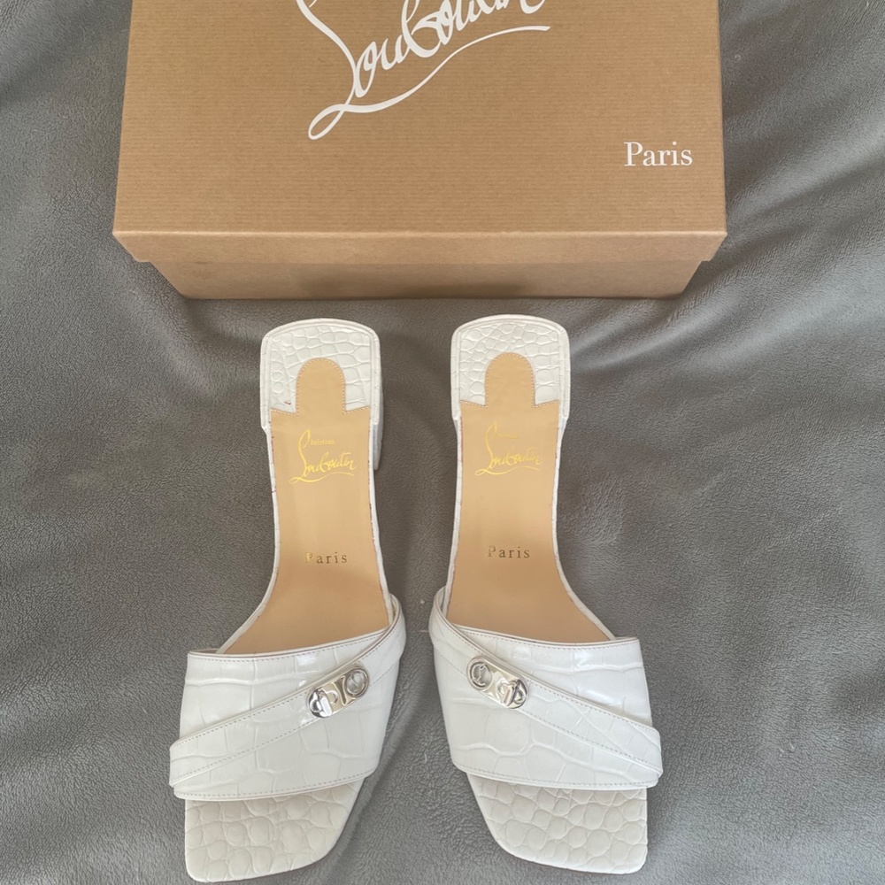 Christian Louboutin lock art 55 leather sandals, white, size women's 10.5